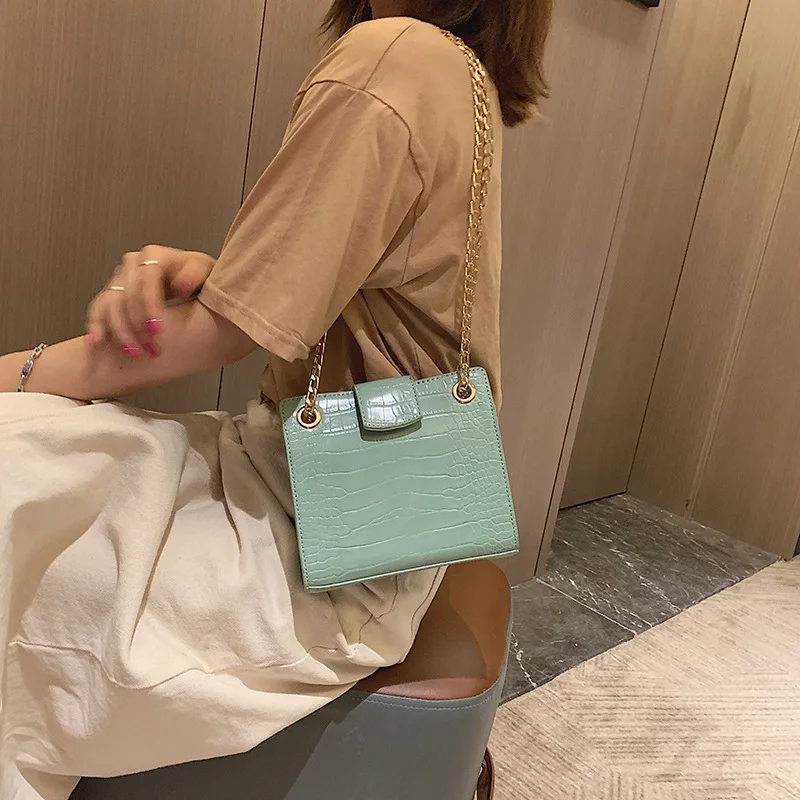Женская Новинка 2019 Корейская текстура сумка-мессенджер с каменной цепочкой