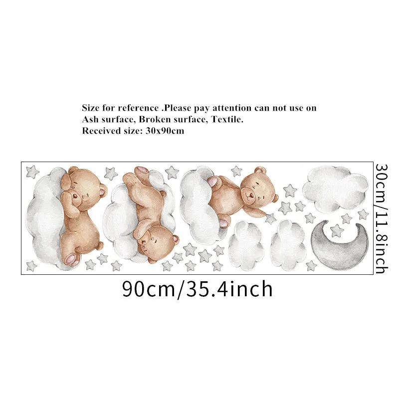 Cartoon Bear Good Night Kids Wall Stickers Baby Children Bedroom Livingroom Clouds Moon Home Decoration Nursery Wallpaper Poster |