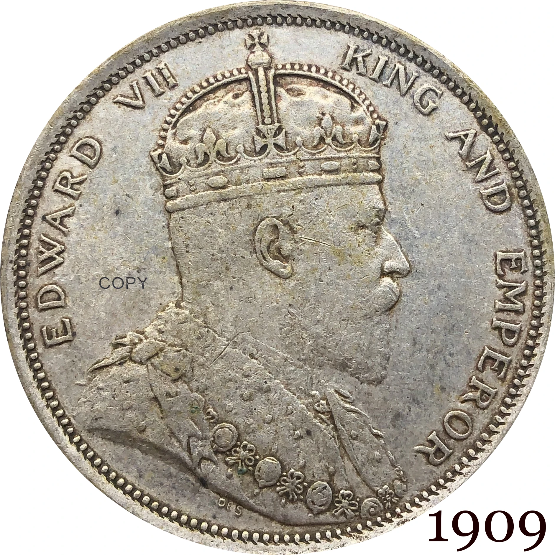 Малайзия 1909 1 доллар Эдвард VII король император кандареенс копия серебра монета