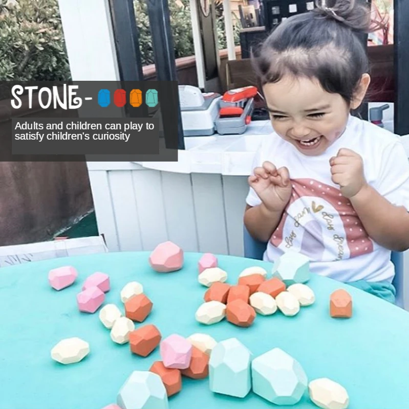 

Nordic Style Wooden Colorful Stone Children's Jenga Building Blocks Educational Toys Stone Creative Modeling Children's Toys