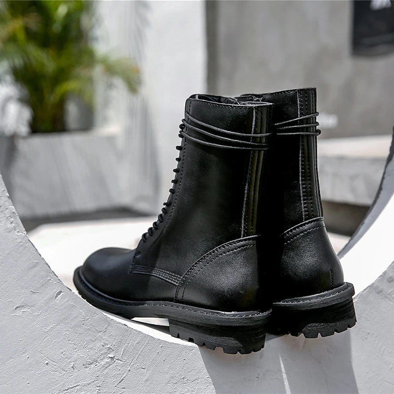 Taoffen Women Genuine Leather Winter Ankle Boots Zipper Cross Strap Fashion Black Motorcycle Boot Daily Shoes Woman Size 35-39 | Обувь