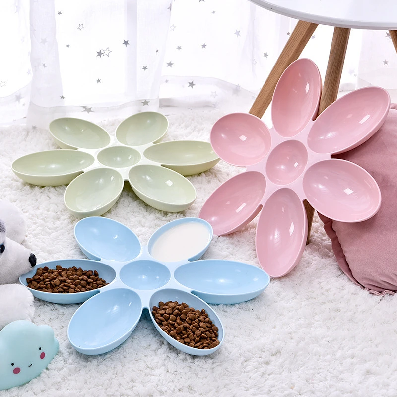 

Cat Feeding Bowls 6 Connected Bowls for Small Cats Dogs Petal Shape Water Food Feeder Bowls Feeding 6 Pets Eat the Same Time