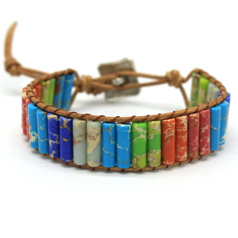 

Chakra Bracelet Jewelry 7 styles DIY Handmade Cylindrical Natural Stone Leather Wrap Bracelet Tube Beads Charm Bracelets Gifts