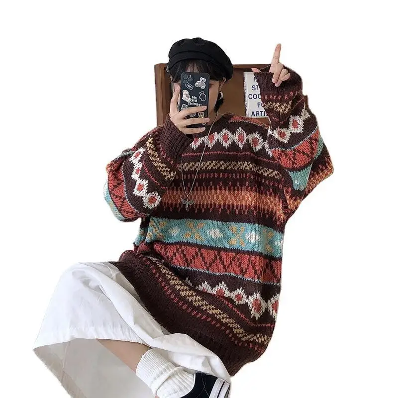 

Thick sweater women loose Korean personality trend sweater winter Hong Kong style ins Harajuku comfortable pullover sweater