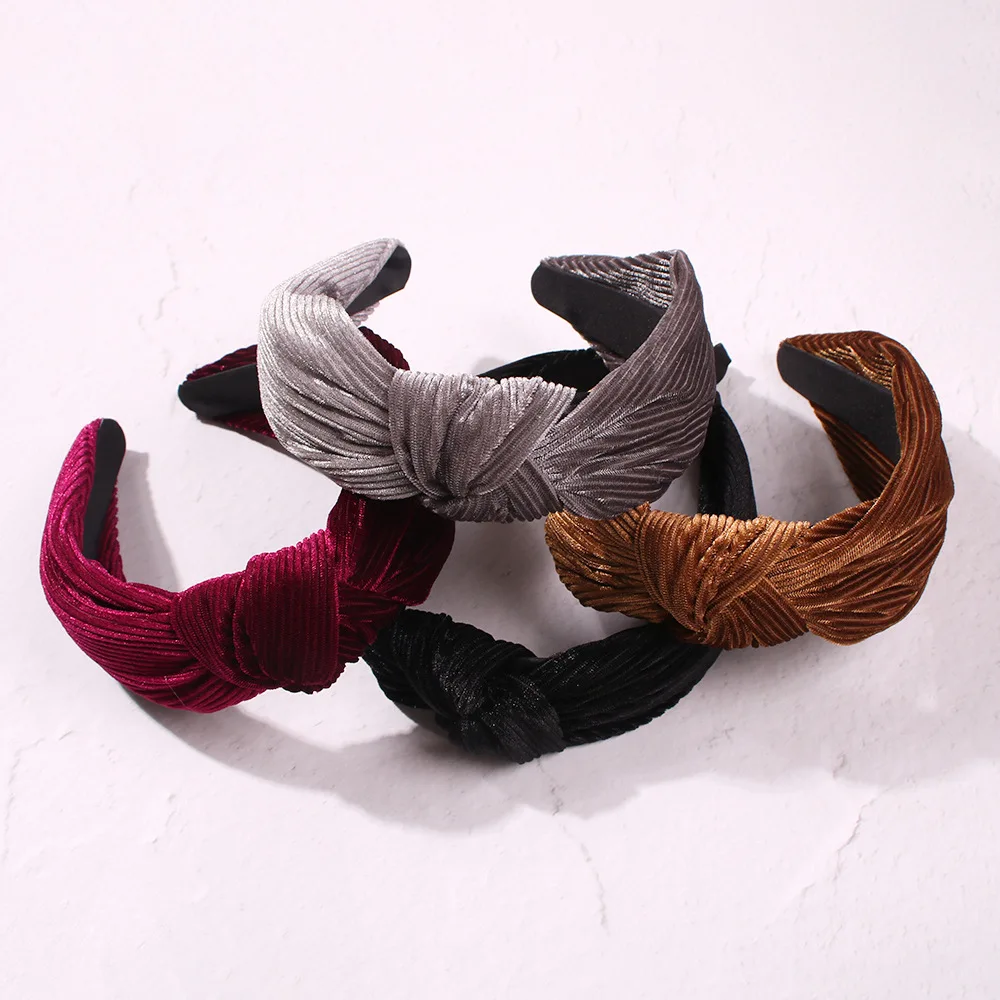 Женская Вельветовая повязка на голову винтажная широкая с узлом аксессуар для