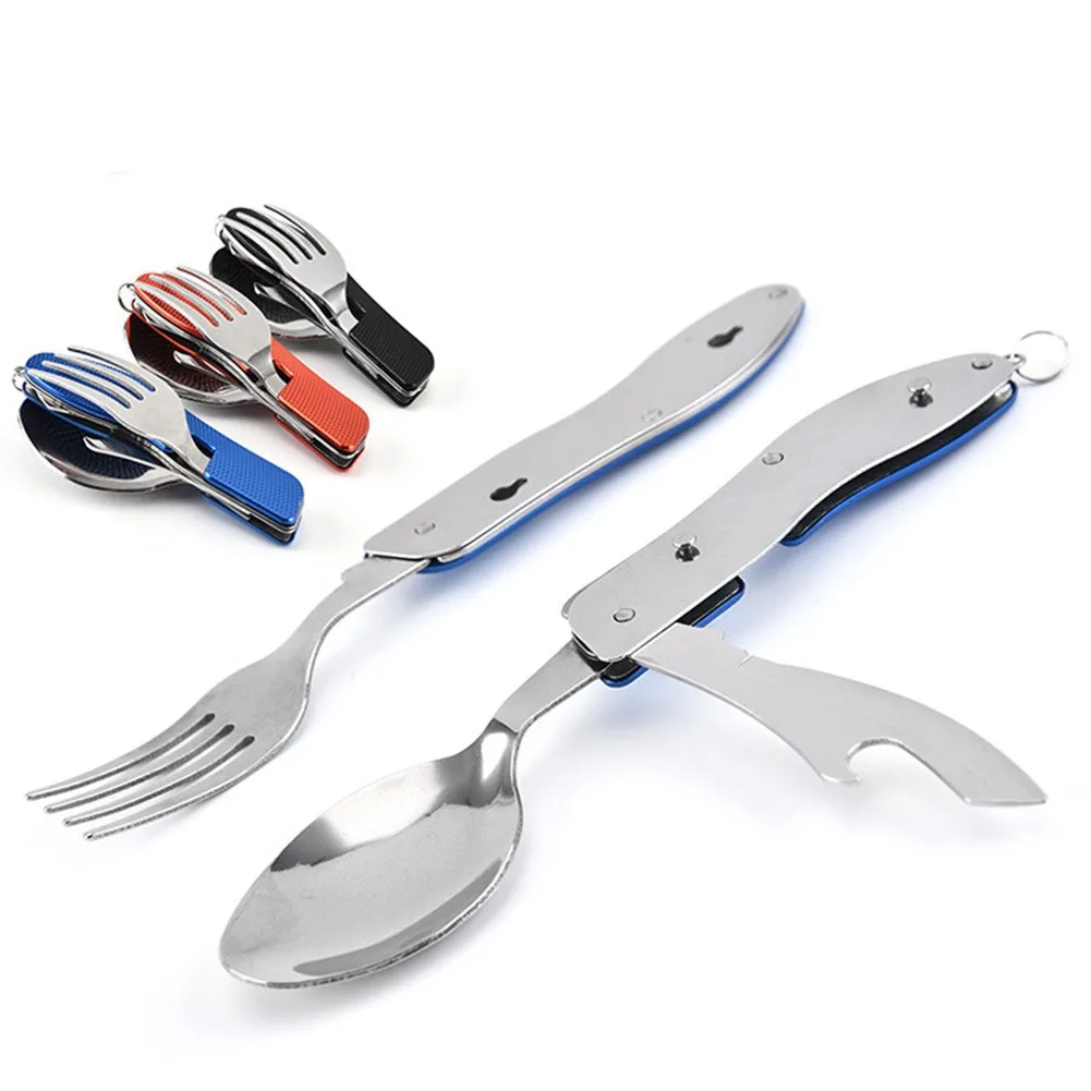 

Folding Camping Cutlery Set Fork Spoon Tableware Stainless Steel Utensil Fork Combination 3 In 1 Outdoor Picnic Travel Tool