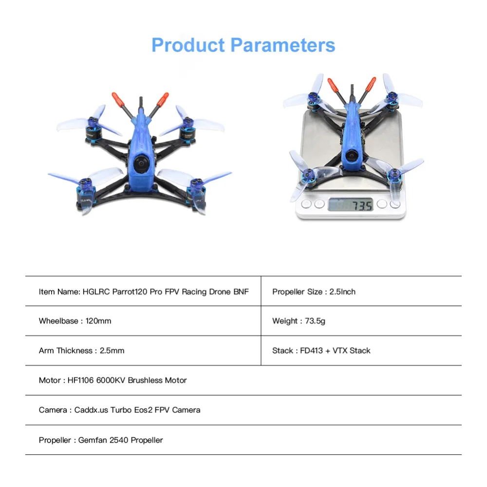 HGLRC Parrot120 Pro PNP 2,5 дюймов зубочистка FPV гоночный Дрон с 6000кв бесщеточный двигатель FD13A 4 в 1 ESC Micro VTX Stack