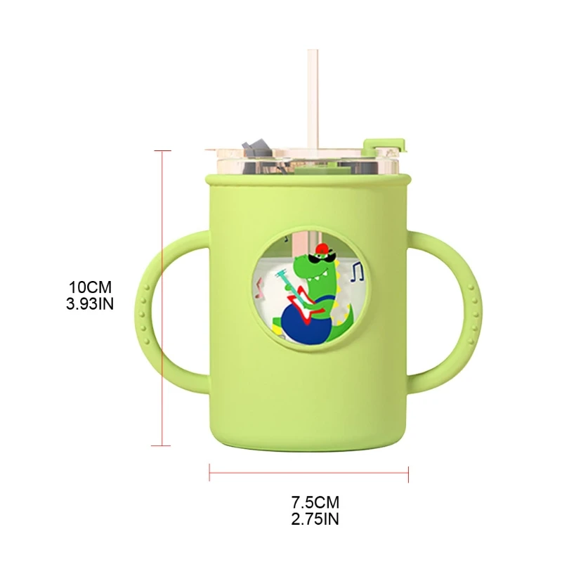 

50LE Anti-falling Baby Milk Cup with Straw Silicone Double Handle Sleeve Children Water Cup Portable Kids Drinking Glasses