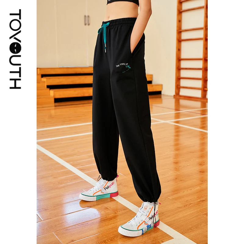 

Toyouth Women Sweatpants Spring Autumn Elastic Waist Trousers Solid Letter Embroidery Print Chic Casual Jogger Sports Pants