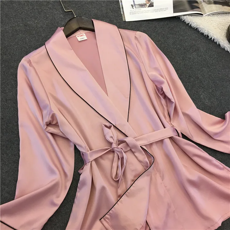 Женская атласная пижама элегантный пижамный комплект для дома на весну и осень