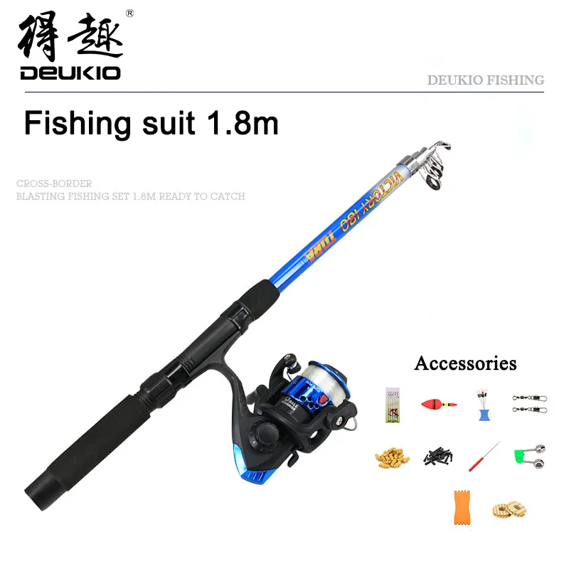 

DEUKIO 1.8m Telescopic Fishing Rod Suit Combo with Spinning Reel Portable Line String Hook Accessories Tackle Travel Gift