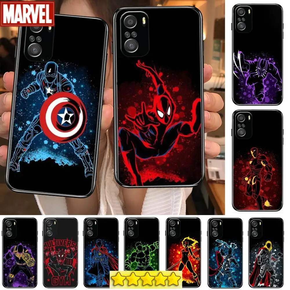 

Marvel Art Superhero cartoon Phone Case For XiaoMi Redmi Note 10 9 9s 8 7 6 5 A Pro s T Black Cover Silicone Back Pre style