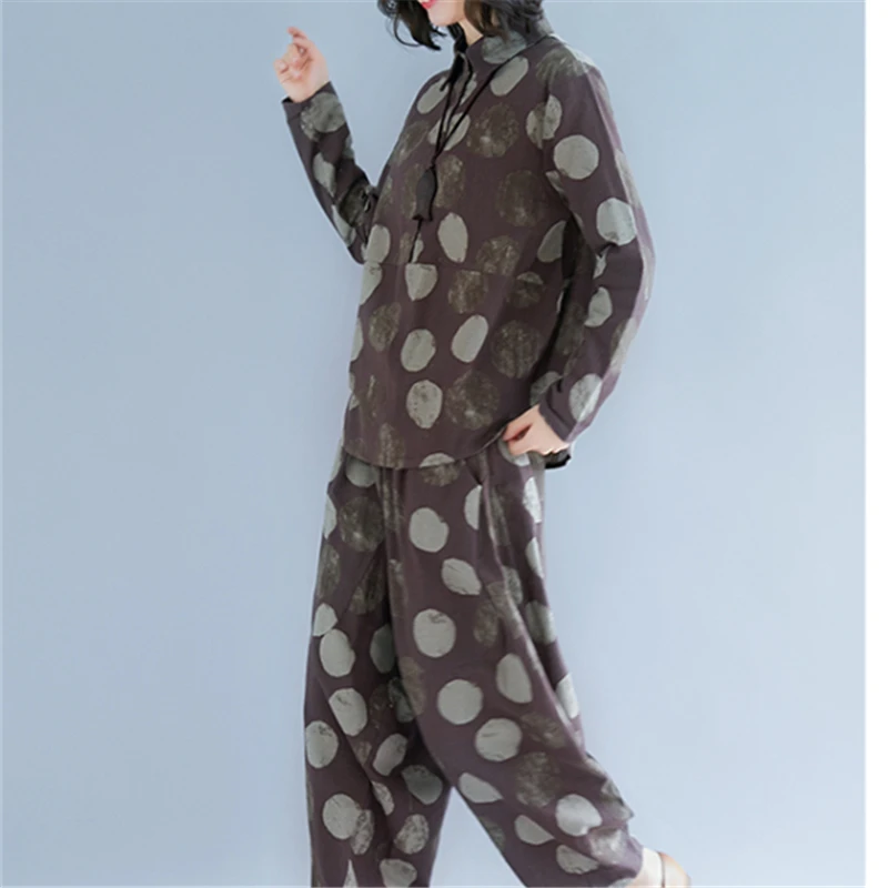 Брюки султанки из хлопка и льна свободные штаны в ретро стиле с принтом 2