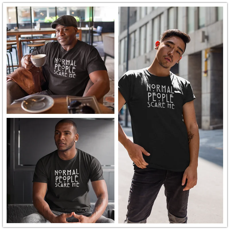 Обычные люди пугают меня футболка мужские забавные принты с надписями оверсайз