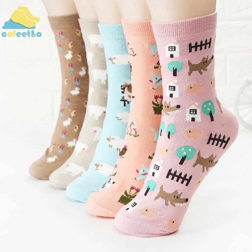 

Cofeetbo Cartoon Forest Animals Harajuku Ankle Socks Kawaii Socks Women Cotton Long Socks Mid Tube Socks Casual Comfortable