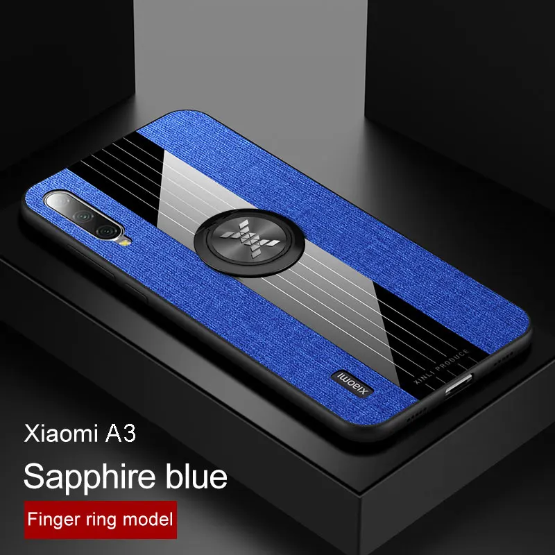 Blue with Ring Чехол для Xiaomi mi A3, Роскошная мягкая силиконовая рамка и магнитное кольцо-держатель, задняя крышка для Xio mi A2 A3, чехол для телефона s capa - Цвет: Blue with Ring