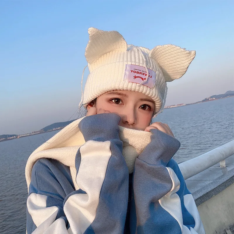 

Bonnets for Women Cute Three-dimensional Pig Ears Woolen Hat Children Autumn Winter Warm Knit Hat Small Students Baotou Cold Hat