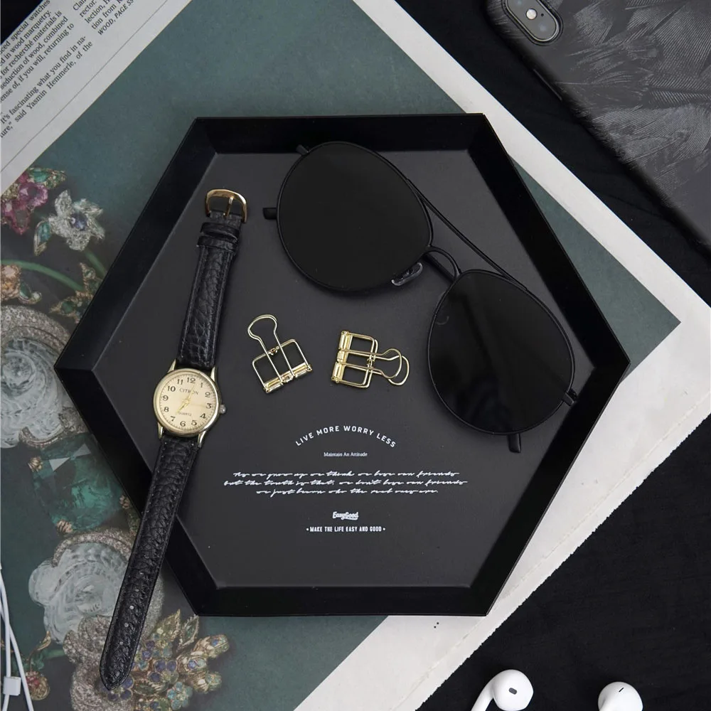 Скандинавский металлический поднос для хранения шикарный черный шестигранный