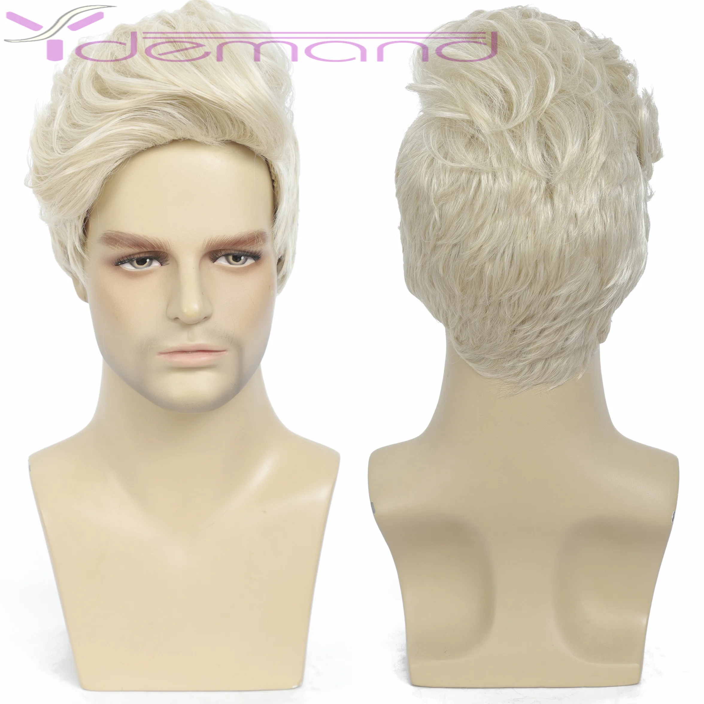 

Y Demand Men Youth Wig Short Blonde Synthetic Wave Full Wigs Fleeciness Realistic Natural Toupee Hairs