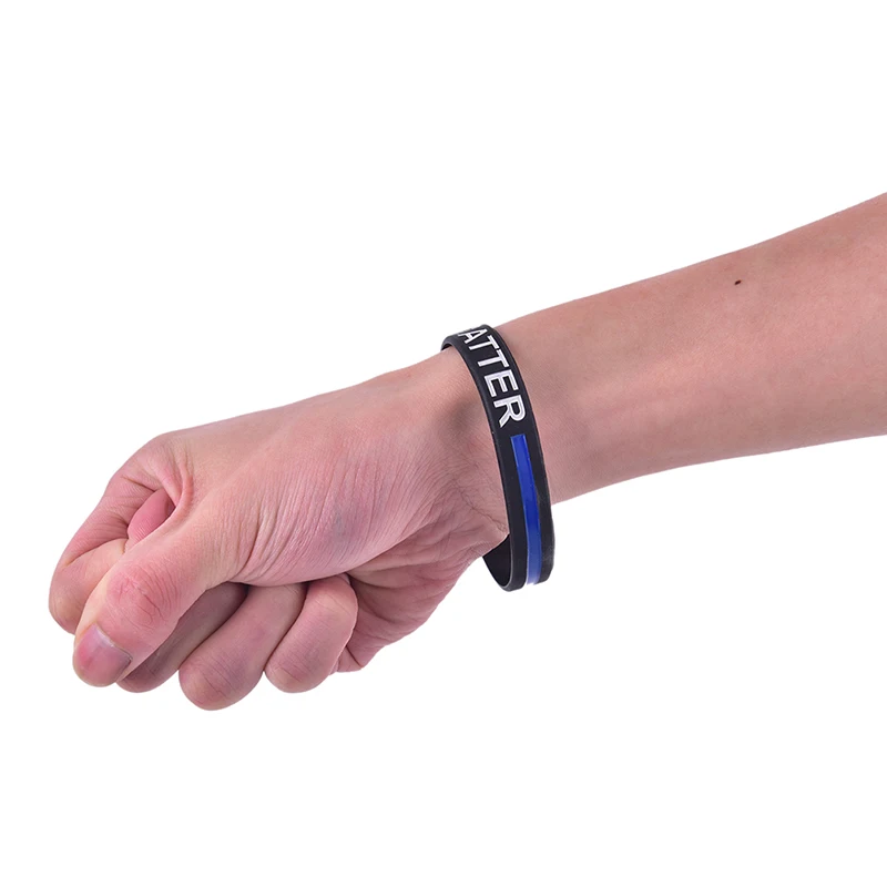 Модный стильный браслет с надписью Police Lives Matter черный тонкий синий резиновый