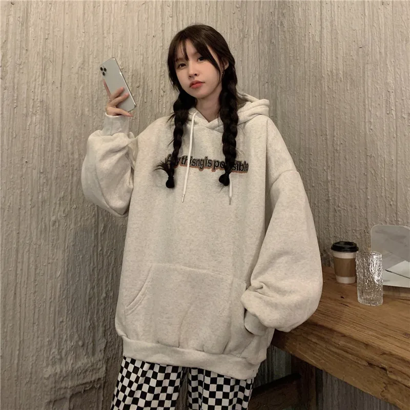 

2021 autumn and winter new Korean printed hoodie letter printing loose niche all-match top sweatshirt