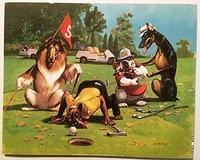 last hole dogs playing golf poster saint chateaux galleries indooroutdoor wall decor metal sign poster 8x12 inch