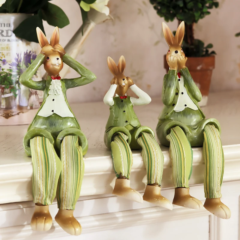 

WU CHEN LONG Creative Rabbit Outseam Doll Figurine Lovely Figure Art Sculpture Decoration Resin Craft Home Ornaments Gift R4708