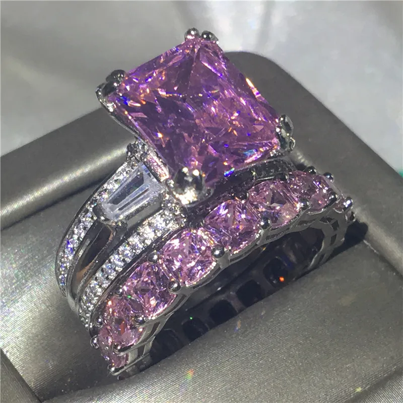 Роскошная Эйфелева башня 6ct Lab кольцо с розовым бриллиантом наборы из