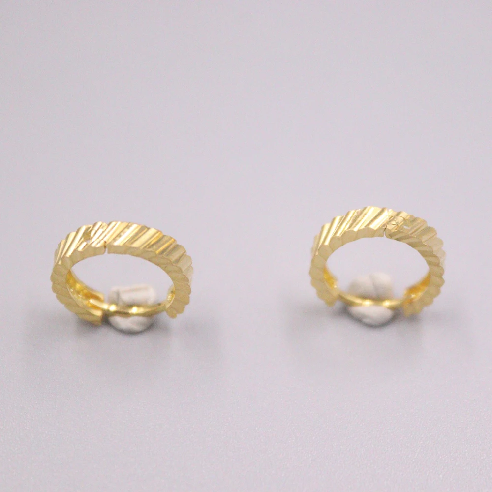 

Au750 Pure 18K Yellow Gold Woman Earrings Luck Stripe Pattern Earrings 1.4-1.6g 12x2.5mm / Best Gift