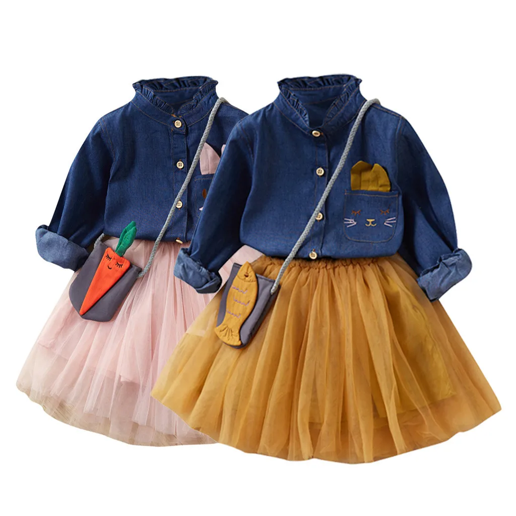 Одежда для маленьких девочек Новинка осени 2019 детские джинсовые рубашки с