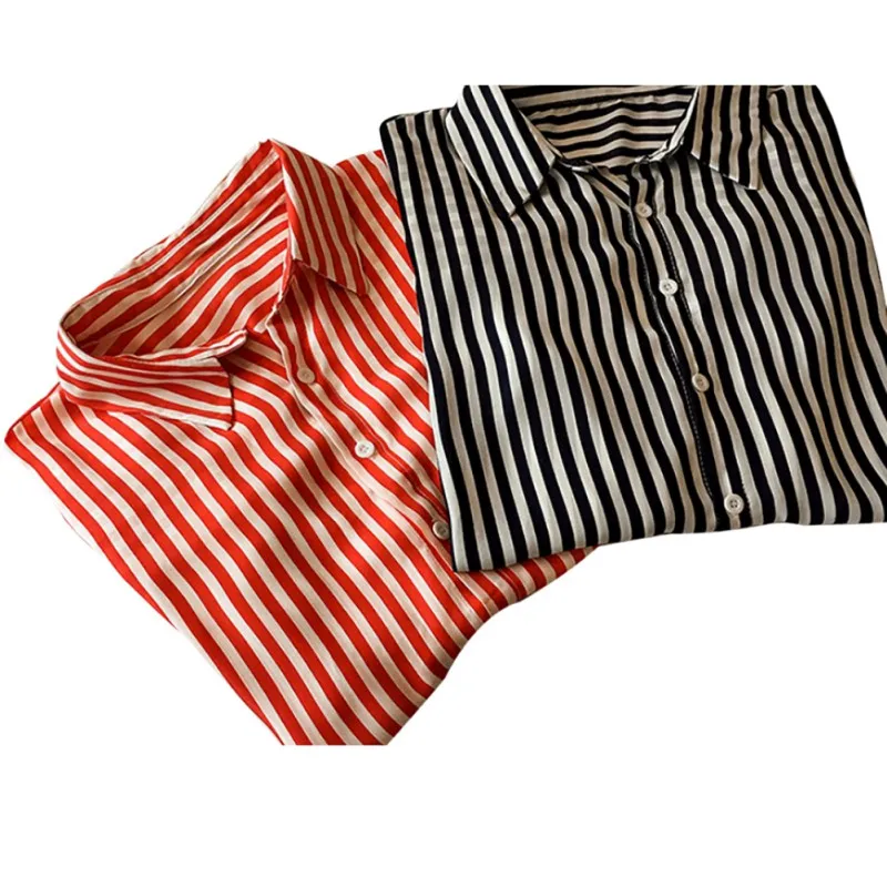 

Fashion Striped Print Shirt Women Lapel Shirts Loose Casual Single-breasted Long Sleeve Blouse