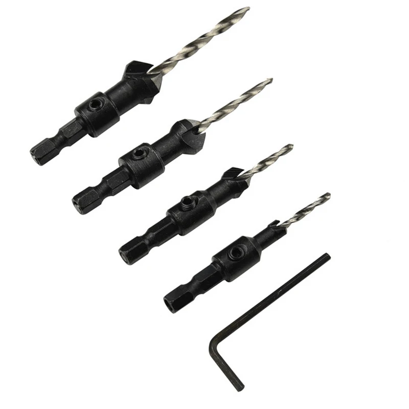 

4Pcs 5 Flutes HSS Countersink Drill Bit Set Woodworking Carpentry Tools 6-12
