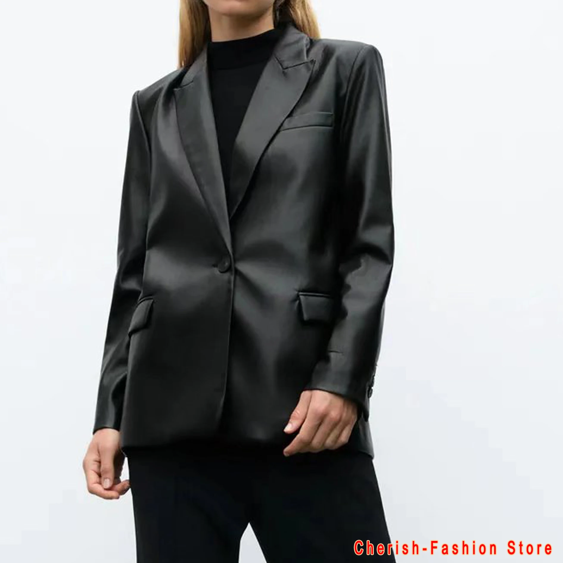 

2021 Long PU Faux Leather Blazers Women Leather Jacket Coat Brand New Women's Jackets Outerwear Ladies Coats Female Leather Suit