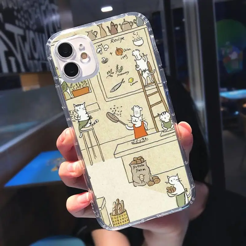 

Lovely animal cats and the library Phone Case Transparent soft For iphone 5 5s 5c se 6 6s 7 8 11 12 plus mini x xs xr pro max
