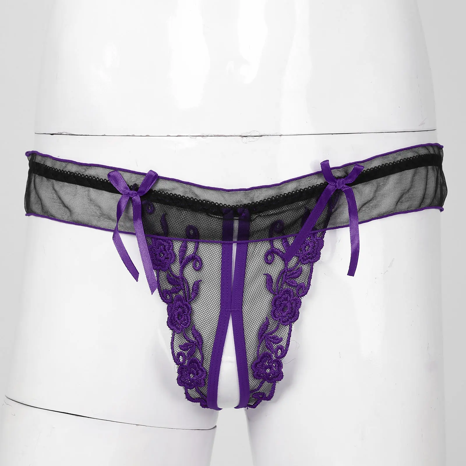 Трусы-стринги мужские кружевные с цветочной вышивкой |