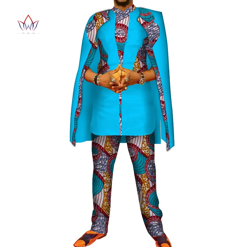 Африканский принт 3 шт. мужские комплекты Топ dashiki и брюки и халат набор Базен размера плюс традиционная африканская одежда 6XL WYN327 - Цвет: 10