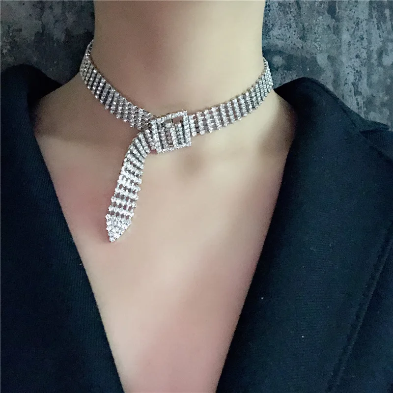 

Rhinestone Belt Buckle Necklace Bracelet Women Choker Fashion Jewelry Punk Style Mujer Colar