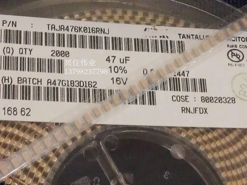 

Original 20pcs/ 16v47UF 476C 47UF 16V A3216 A 1206 Tantalum Capacitor