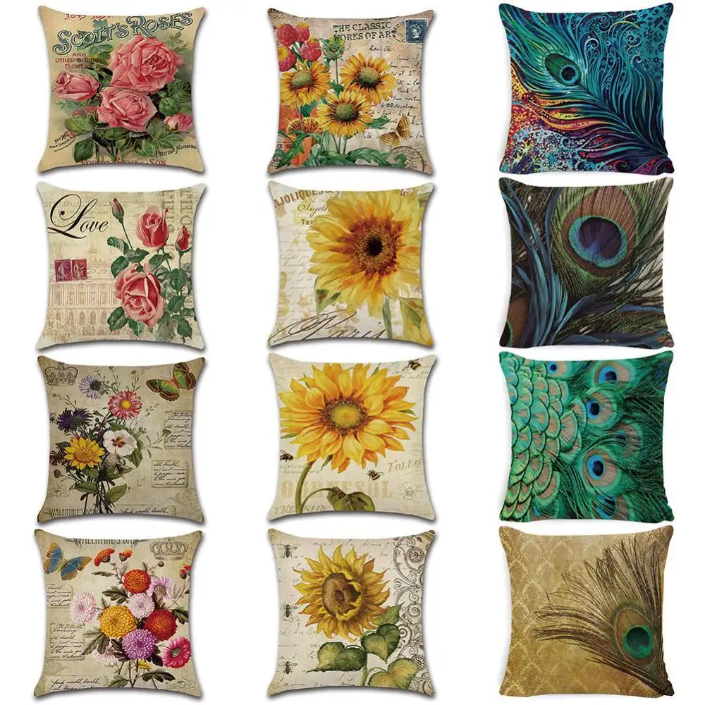 

Sunflower Print Linen Pillow Case 45*45 Double-sided Throw Pillow Cases Pillowcases Decorative Pillows Pillow Cover