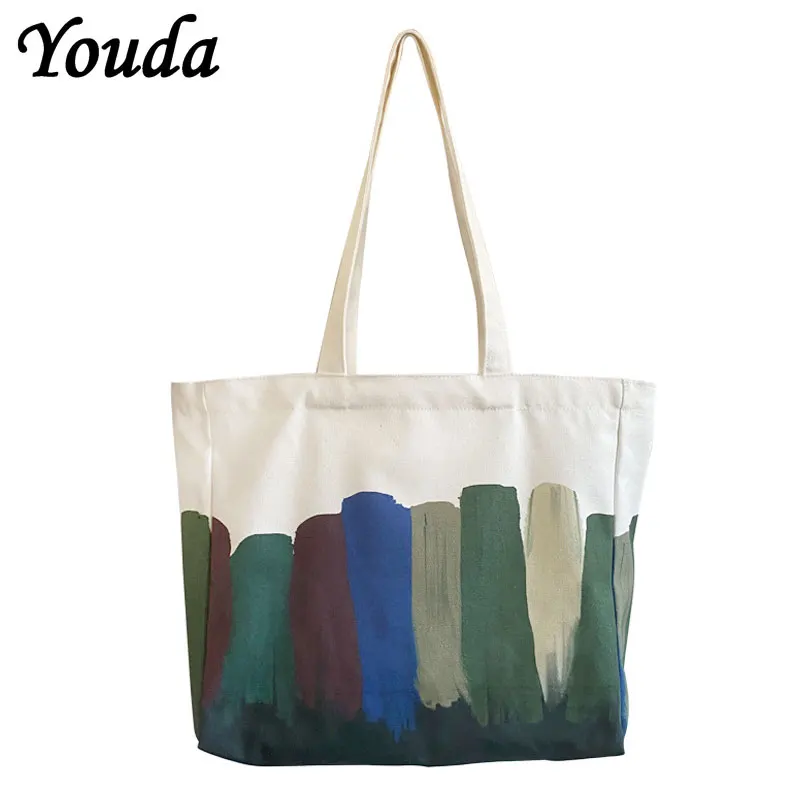 

Youda Retro Art Graffiti Handbag Women Shoulder Bags High Capacity Canvas Summer Beach Pack Daily Use Female Shopping Bag Lady