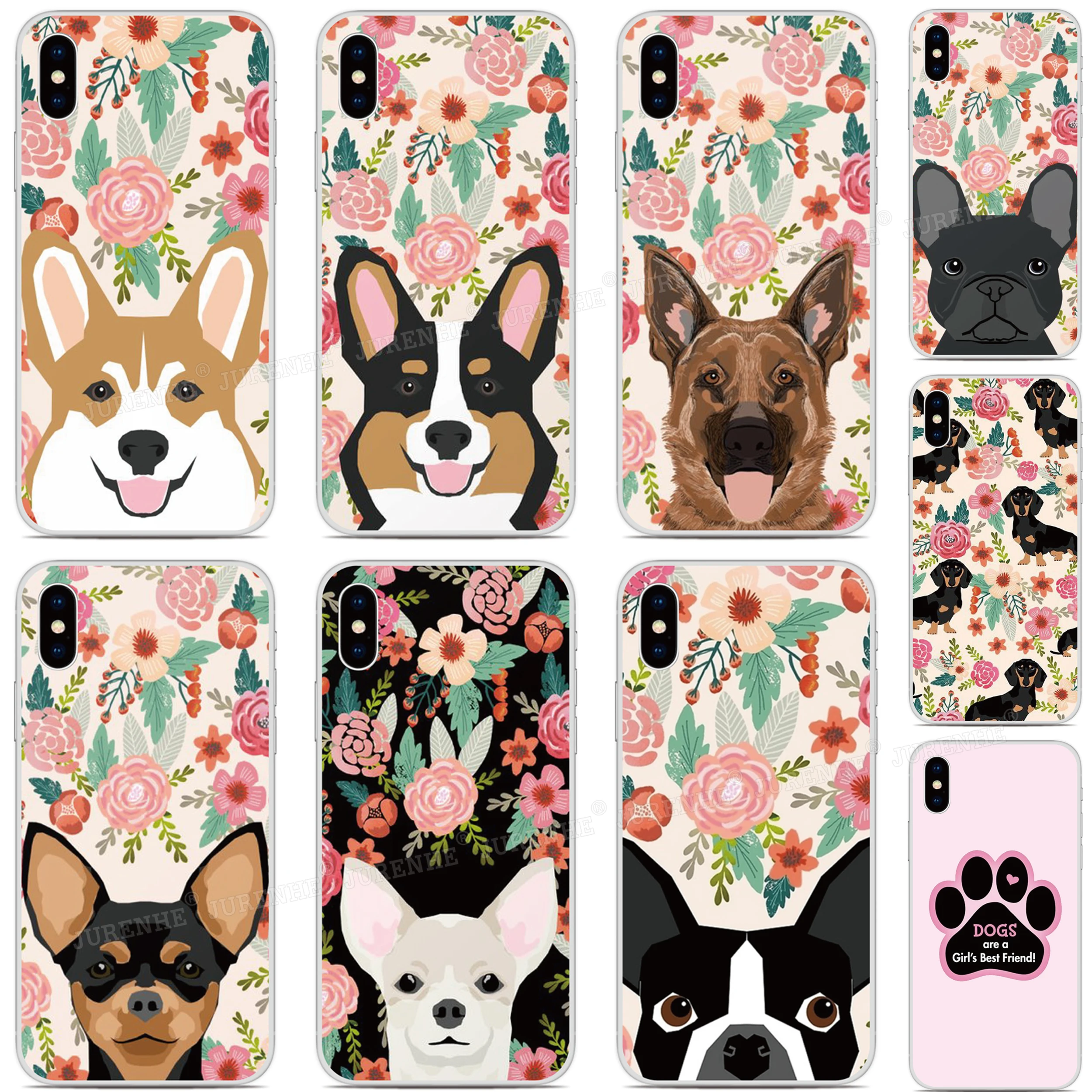 

tpu Soft Dog Flower Floral Phone Case For iPhones SE 2020 SE2 SE 2 XR X XS 11 Pro MAX 6 6S 7 8 9 Plus For iPod Touch 7 6 5 Cover