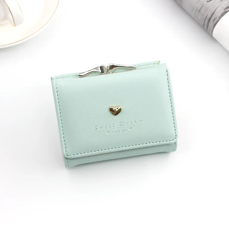 

Candy Color Fashion Women Coin Purse Leather Solid Color Vintage Short Wallet Heart Hasp Ladies Girls Card Holder Clutch Bag