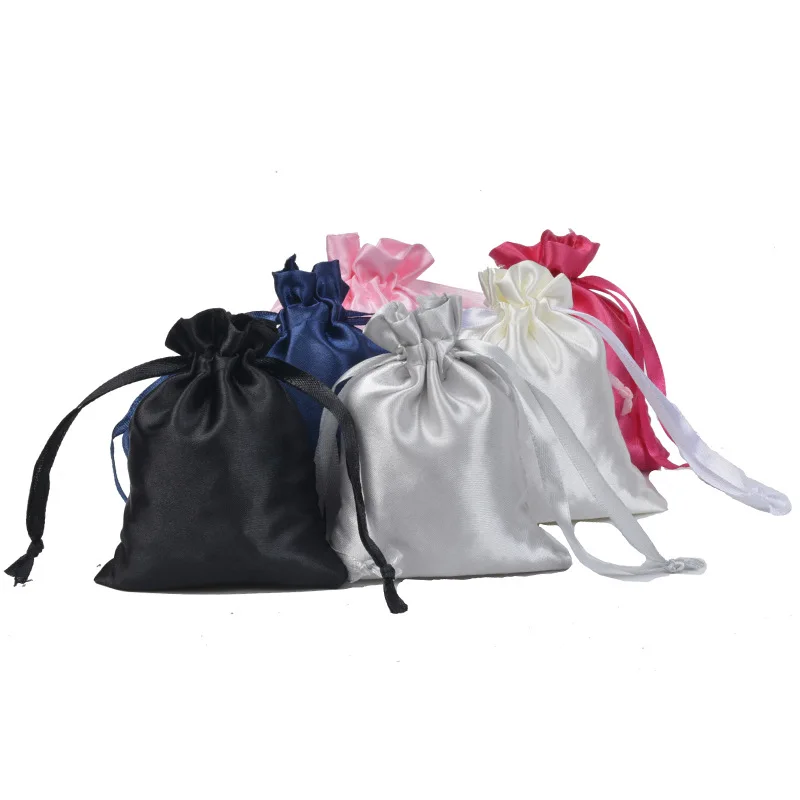 50 Silk Stain Drawstring Bag with Ribbon for Jewelry Hair Travel Watch Shoes Diamond Bead Ring Makeup Gift Packaging Pouch
