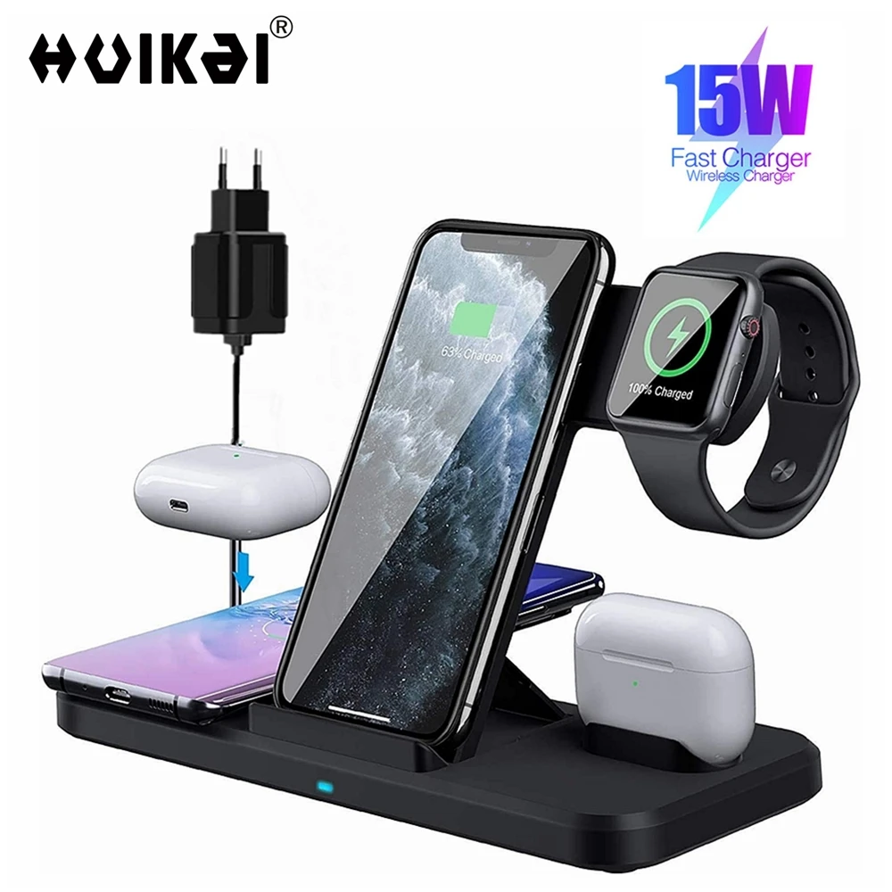 Беспроводное зарядное устройство 4 в 1 быстрая зарядная станция для нескольких