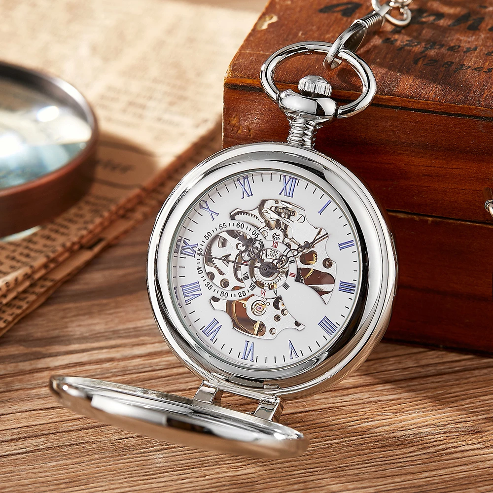 Luxury Golden Mechanical Pocket Watches Unique Hollow Steampunk Hand-winding Mechanical Fob Watch Flip Necklace Clock With Chain