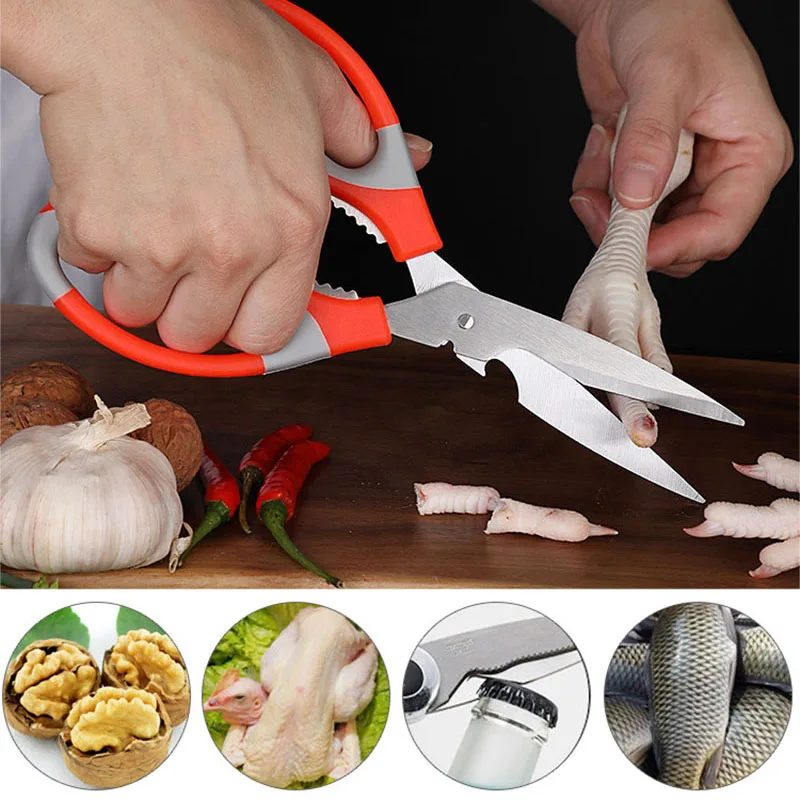 Multifunction Stainless Steel Kitchen Scissors Bottle Opener Fish Scales Shrimp Crab Chicken Duck NutCracker Walnut Clip Crusher | Дом и сад