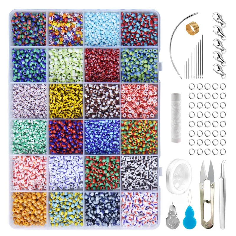 

Glass Seed Beads Small Stripes Beads Assorted Kit with Box for Jewelry, Bracelet,Crafting Making 24 Style About 9600 Pcs
