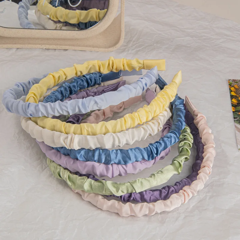 

Fashion Hair Band Headbands for Hair Woman Candy Color Satin Pleated Fabric Hair Hoop Bezel Hairband Girls Hair Accessories