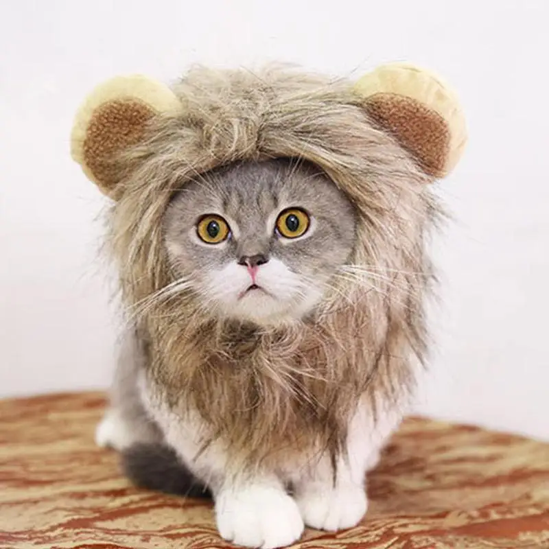 Пушистая кошка шляпа костюм Лев Стиль парик для кошки Хэллоуин милый домашний костюм с ушками вечерние аксессуары для кошек