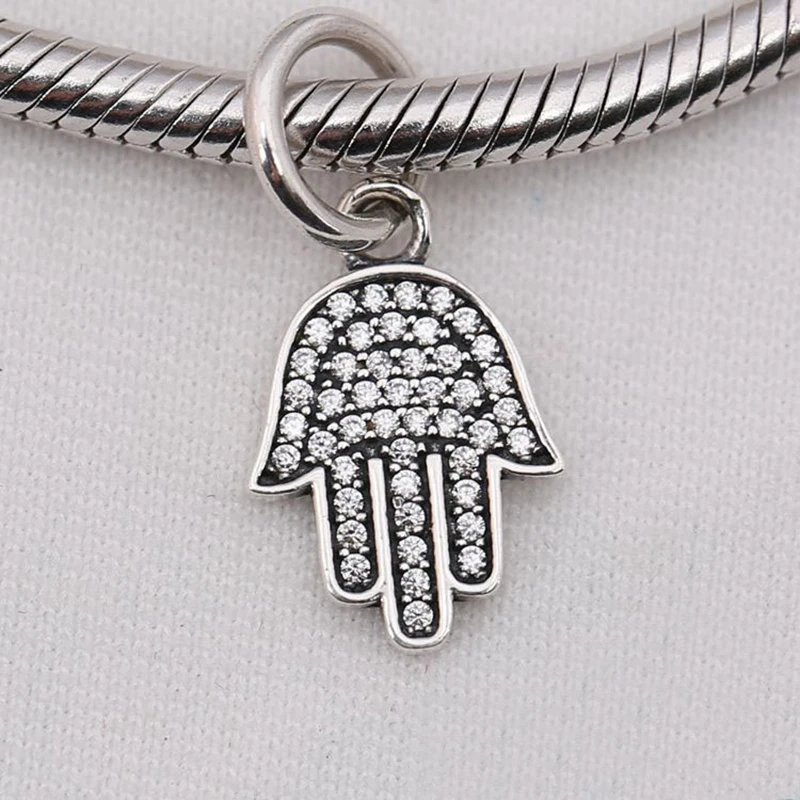 925 стерлингового серебра бисера рука Фатимы подвеска-Кристалл Подвески Бусины